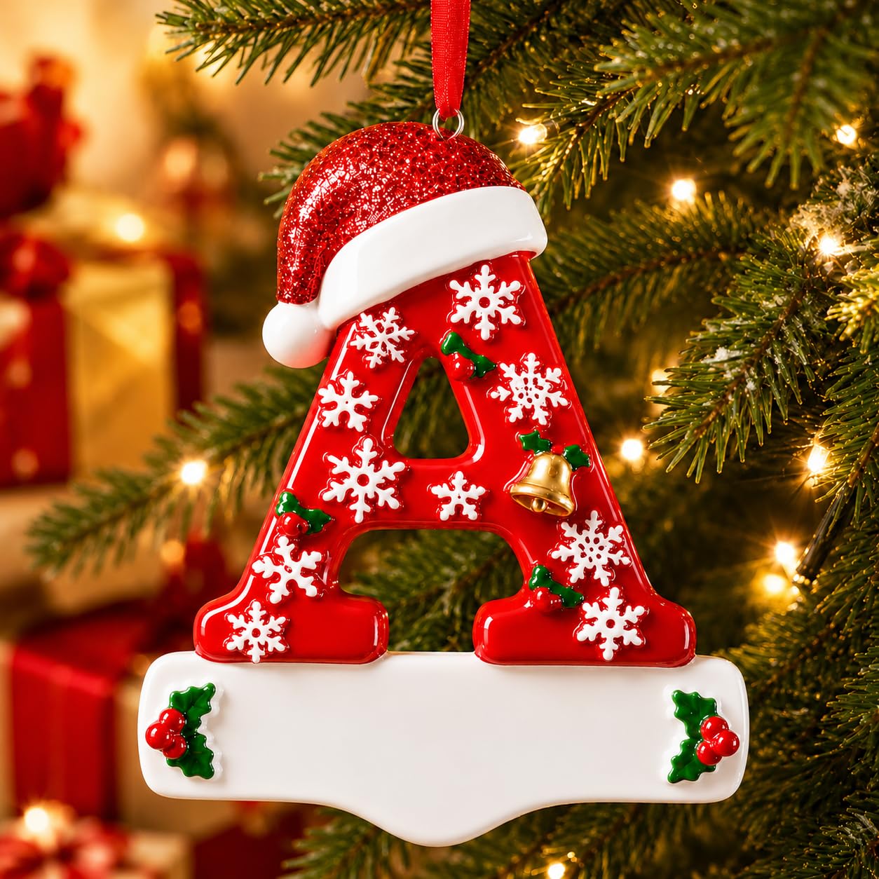 Bemaystar 3D Resin Letter Christmas Ornaments, Hand Painted Initial Christmas Tree Ornaments, Premium Holiday Decoration for Family Christmas Tree Decor, Ornaments for Christmas Tree, A