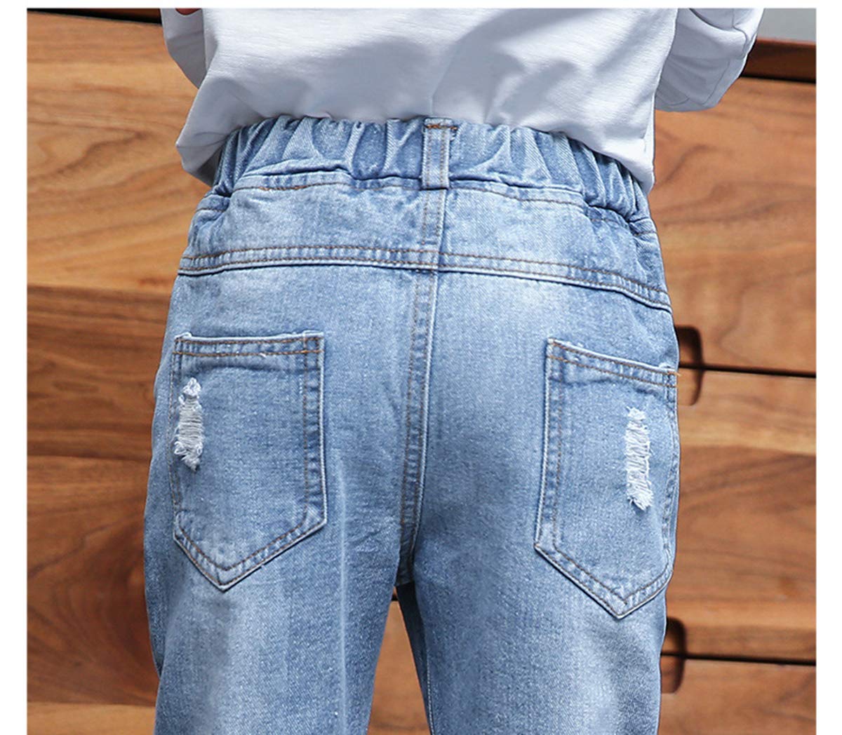 KIDSCOOL SPACE Vaqueros de Moda dañados con Agujeros Rasgados para niñas, Azul, 14-15 años