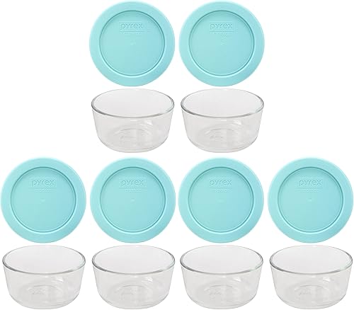 Pyrex (6 cuencos de vidrio 7202 y (6) tapas de color verde polvo de jade 7202 hechas en los Estados Unidos