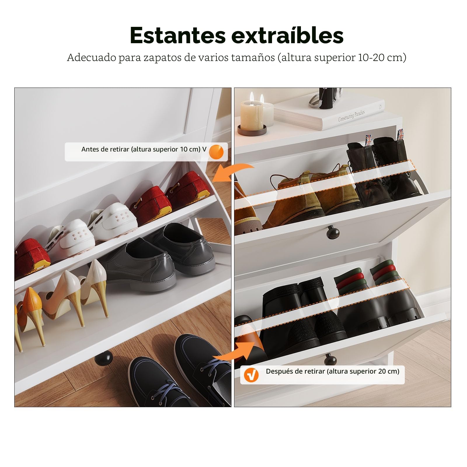 VOWNER Zapatero Estrecho, 2 Puertas, Zapatero Entrada Recibidor, 80 x 24 x 100 cm (Largo x Ancho x Alto), Blanco, para Entrada Estrecha, Pasillo