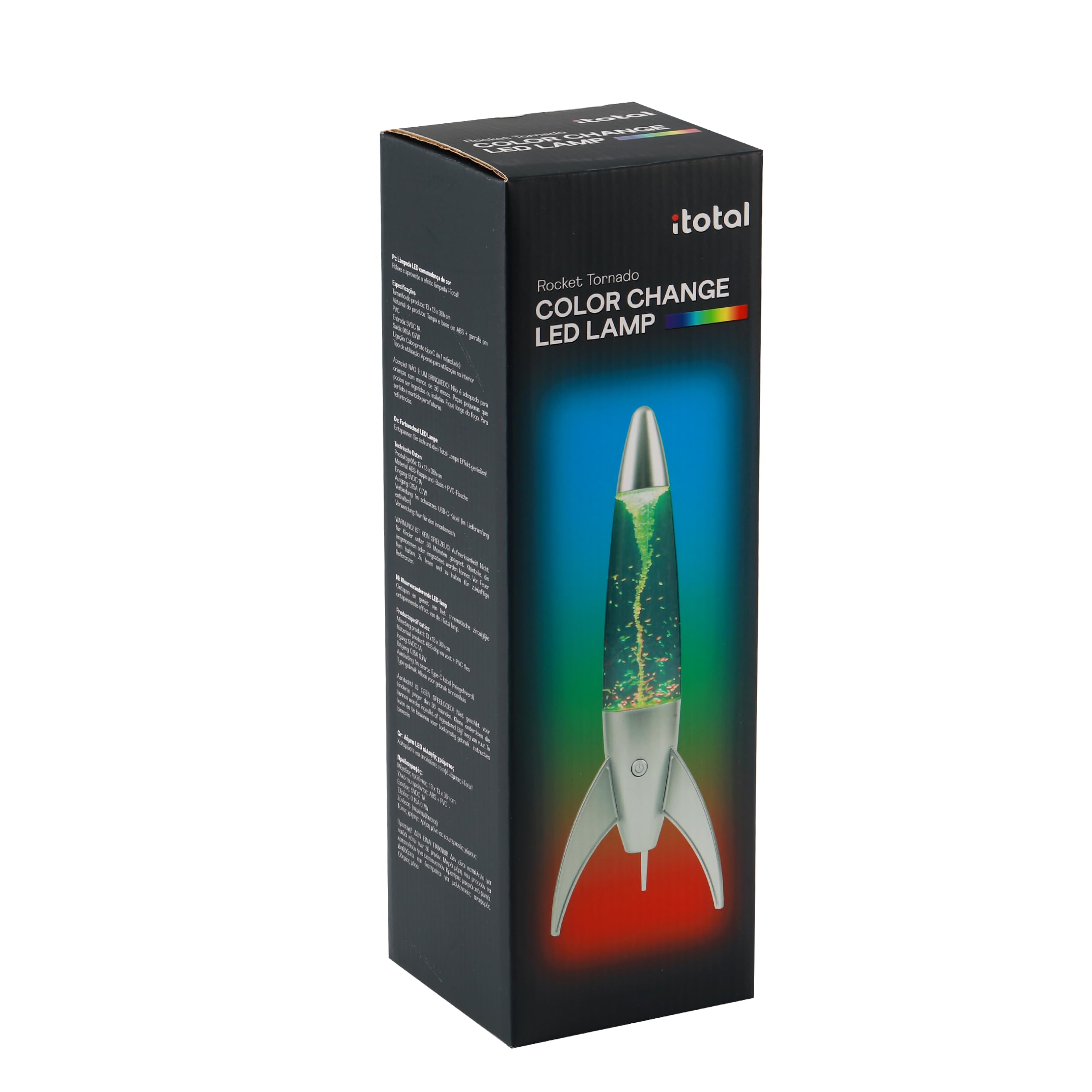 I-TOTAL - Lavalampe LED Tornado Grau, Farbwechsel RGB - 36 cm