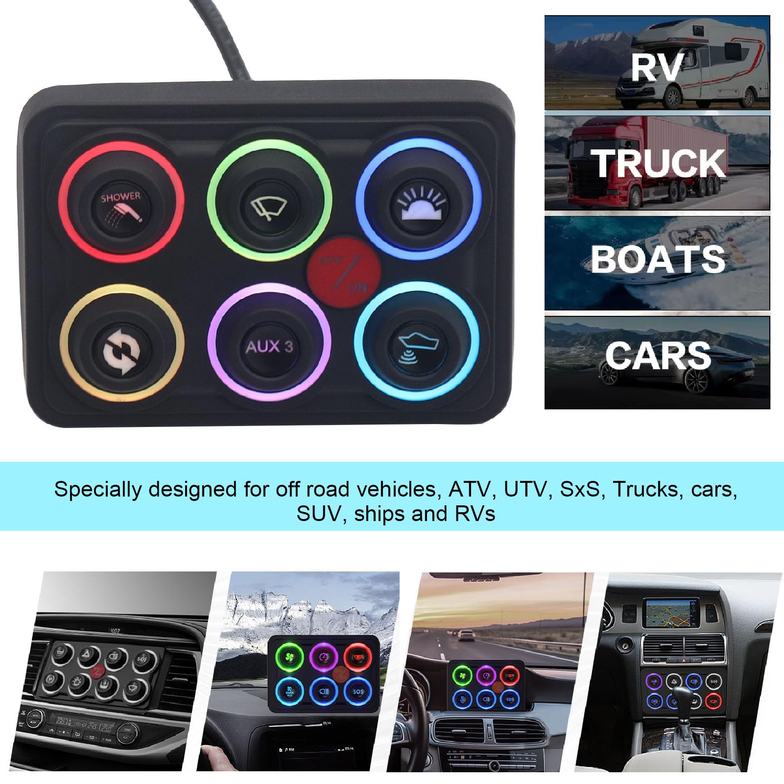 6 Panel Przełącznika Gangu RGB DC 12V do 24 V Auto Dimming IP68 Wodoodporne Obwód Sterujący Przekaźnik Systemowy dla Pickupu Samochodowego UTV ATV Boat Yacht