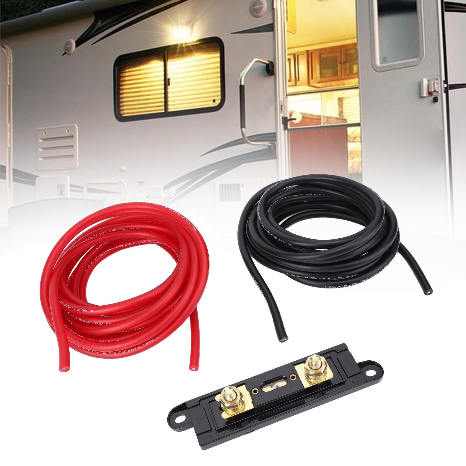 aqxreight Cavo di Messa A Terra di Alimentazione in Alluminio Rivestito in Rame Stabile da 20 Piedi, 8 AWG, con Scatola da 100 A, per Sistemi Audio per Rimorchi per Auto e Altro Cavo 8 AWG di Terra