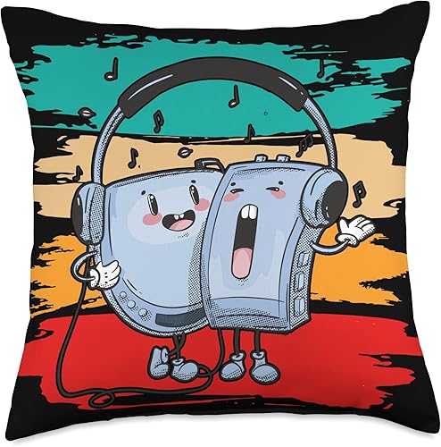 Miniatura 4 de Children Walkman & Discman Girl & Boy Motif Discman & Walkman - Cojín retro para niños, 16 x 16 pulgadas, multicolor