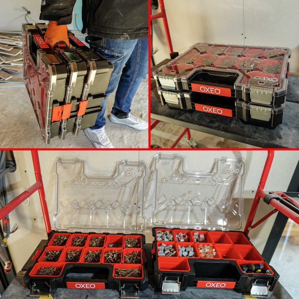Lot de 2 Mallettes organiseur superposées - 2x12 Compartiments Amovibles - résistant aux chocs - 2 profondeurs