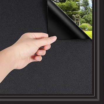 WochiTV Total Blackout Window Film 100% Light Blocking Non Adhesive No Residue Removable Opaque Static Cling Privacy Glass Tint for Home Bedroom Darkening Heat Control 23.6 in x 6.56 Ft