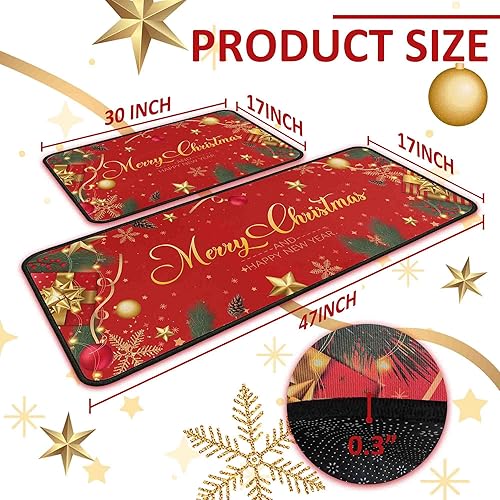 Miniatura 2 de Juego de 2 alfombras y tapetes de cocina de Navidad, decoraciones de Navidad para el hogar, con parte trasera antideslizante, tapete de cocina de