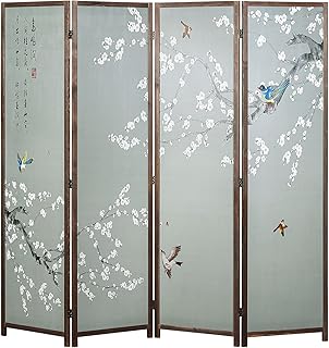 MyGift 4-Panel Asian-Inspired Folding Room Divider with Cherry Blossom T...