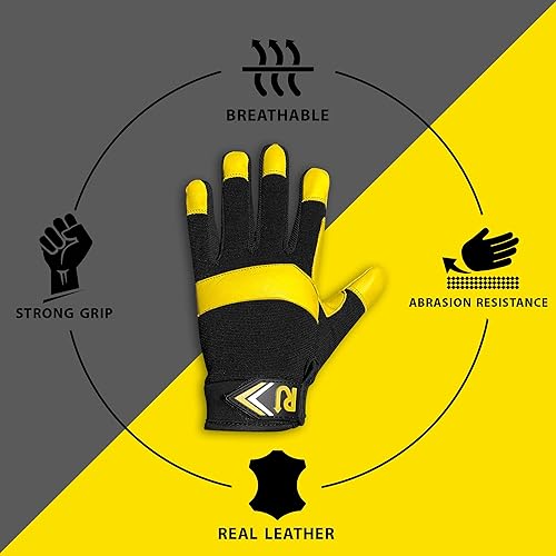 Miniatura 3 de RunnerUp Sports Guantes de trabajo para mujeres y hombres, de cuero, para jardinería, a prueba de espinas, protección de manos, agarre de seguridad,