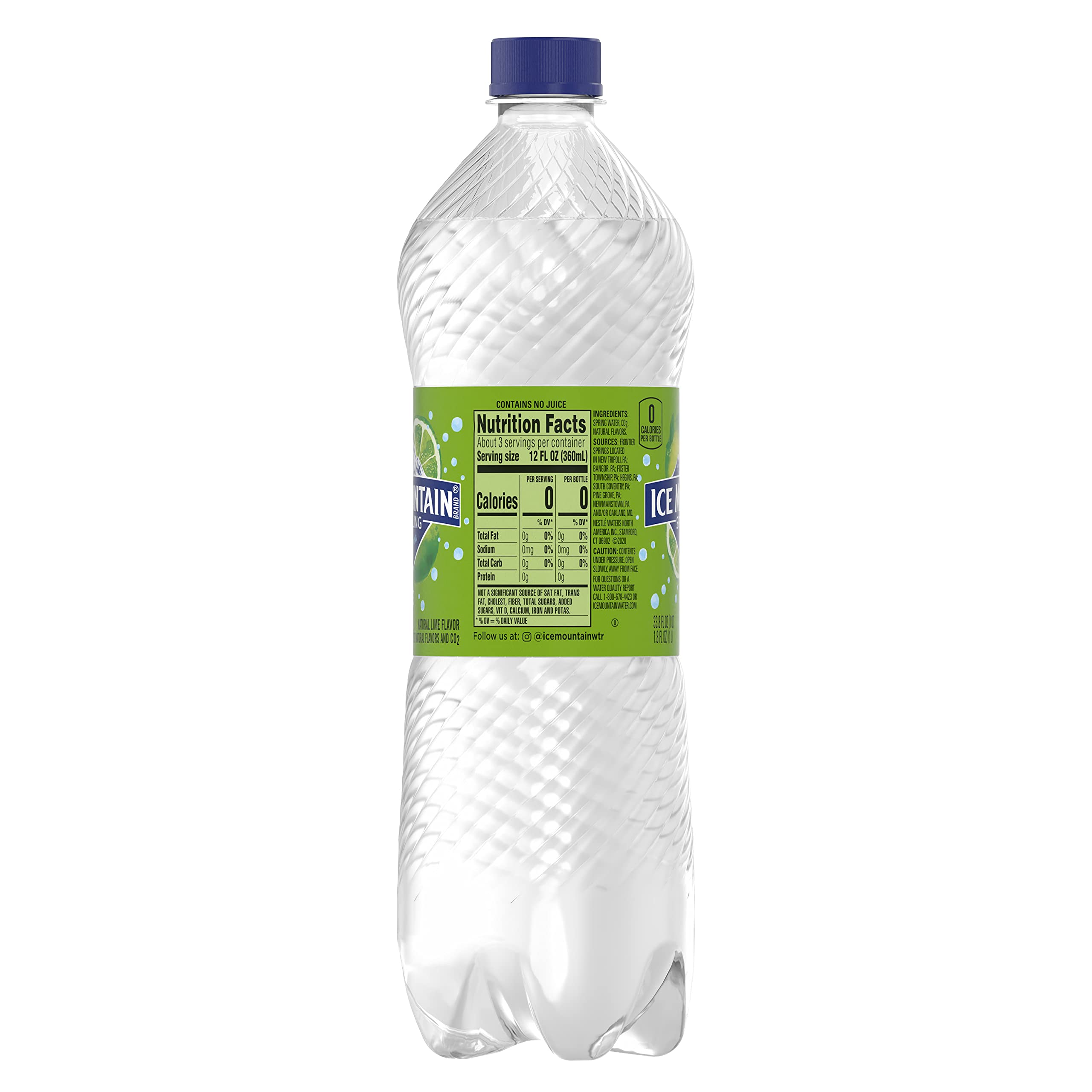 Ice Mountain Sparkling Water, Zesty Lime, 33.8 oz. Bottle
