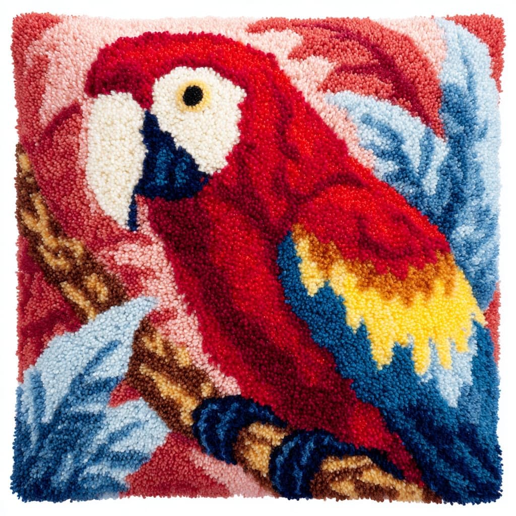 Taxpy DIY Latch Hook Rug Kits, Parrot on a Branch Latch Hook Cushion Kits Pillowcase Rug Crochet Needlework DIY Needlework Pillow Cover Sofa Cushion 43x43cm