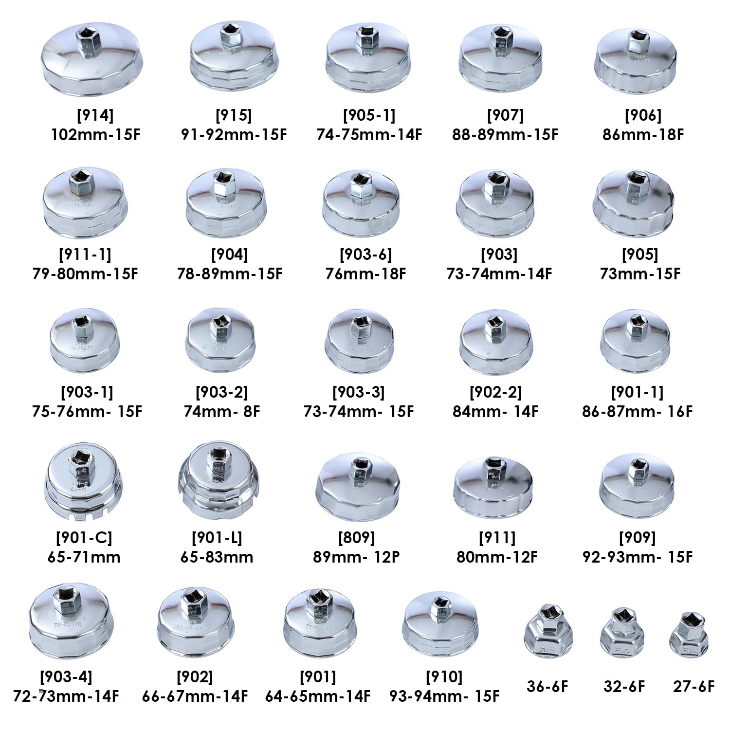 TOPWAY 31 PCs 1/2" Juego de Vasos para Llaves de Filtro de Aceite con 2 Esposas Tipo de Llave de Filtro de Aceite de Ajustable y Llave, Acero Inoxidable, para Reparación de Automática