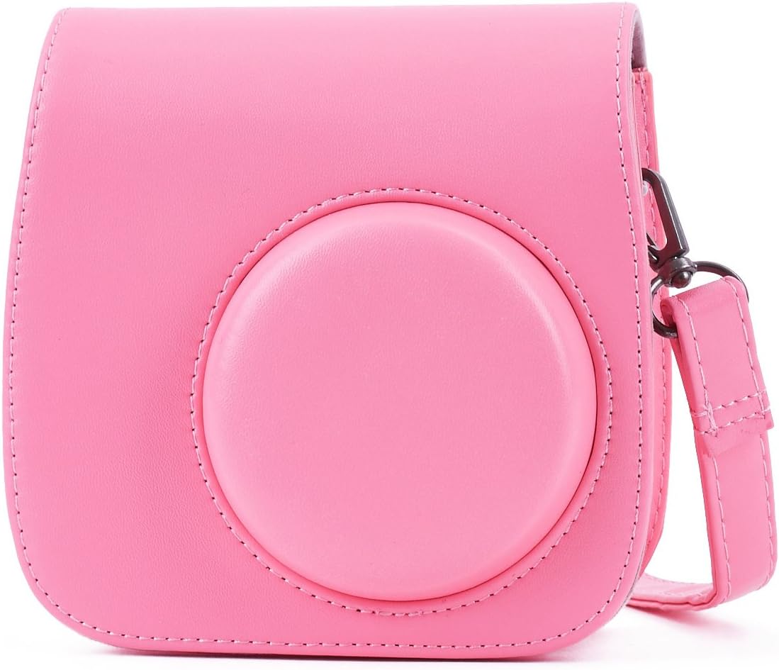 Phetium Soft PU Leather Protective Case with Shoulder and Pocket for Fujifilm Instax Mini8 8+/Mini9 Instant Camera (Flamingo Pink)