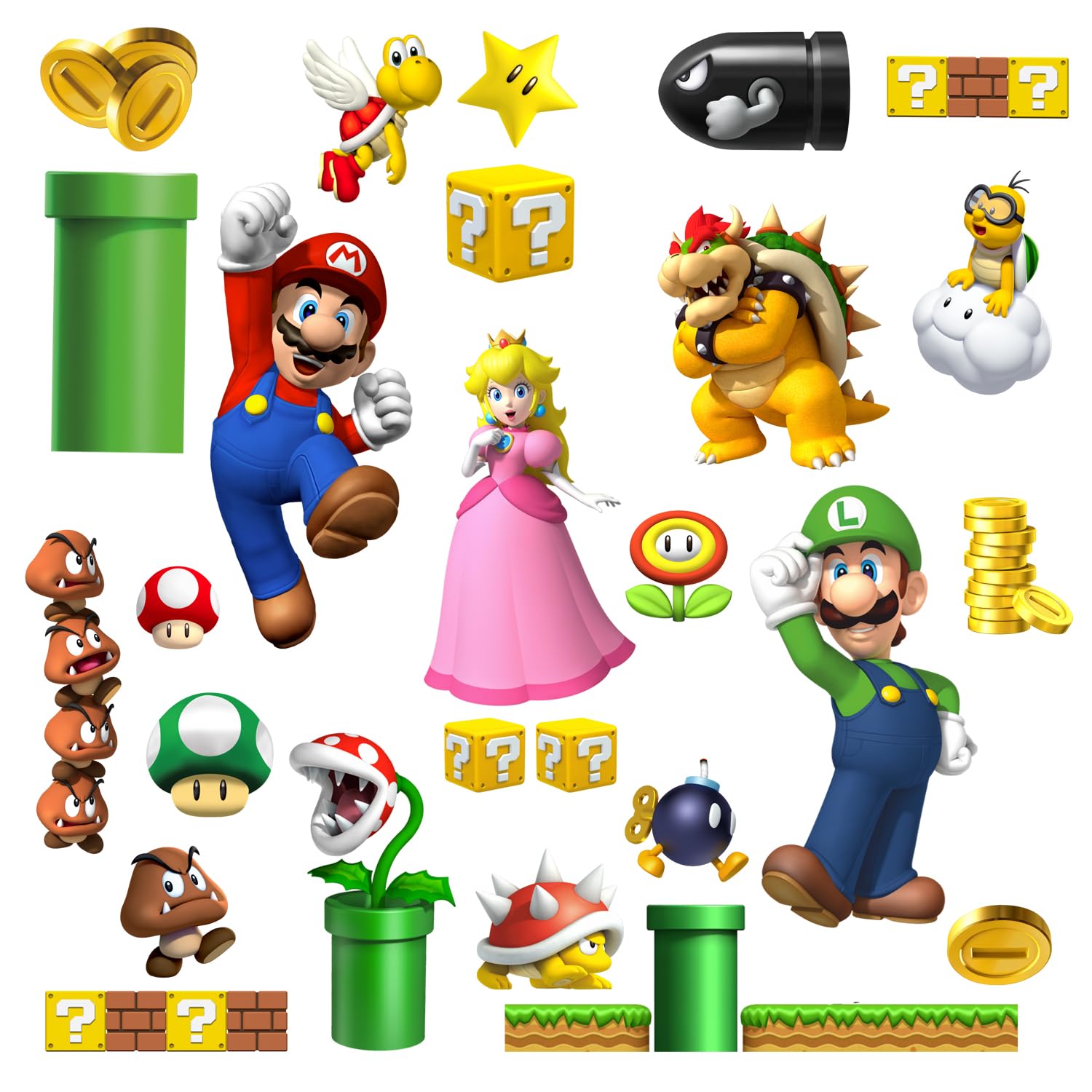 Super Mario Wall Stickers for Kids Bedroom 3 Sheets A4 Size