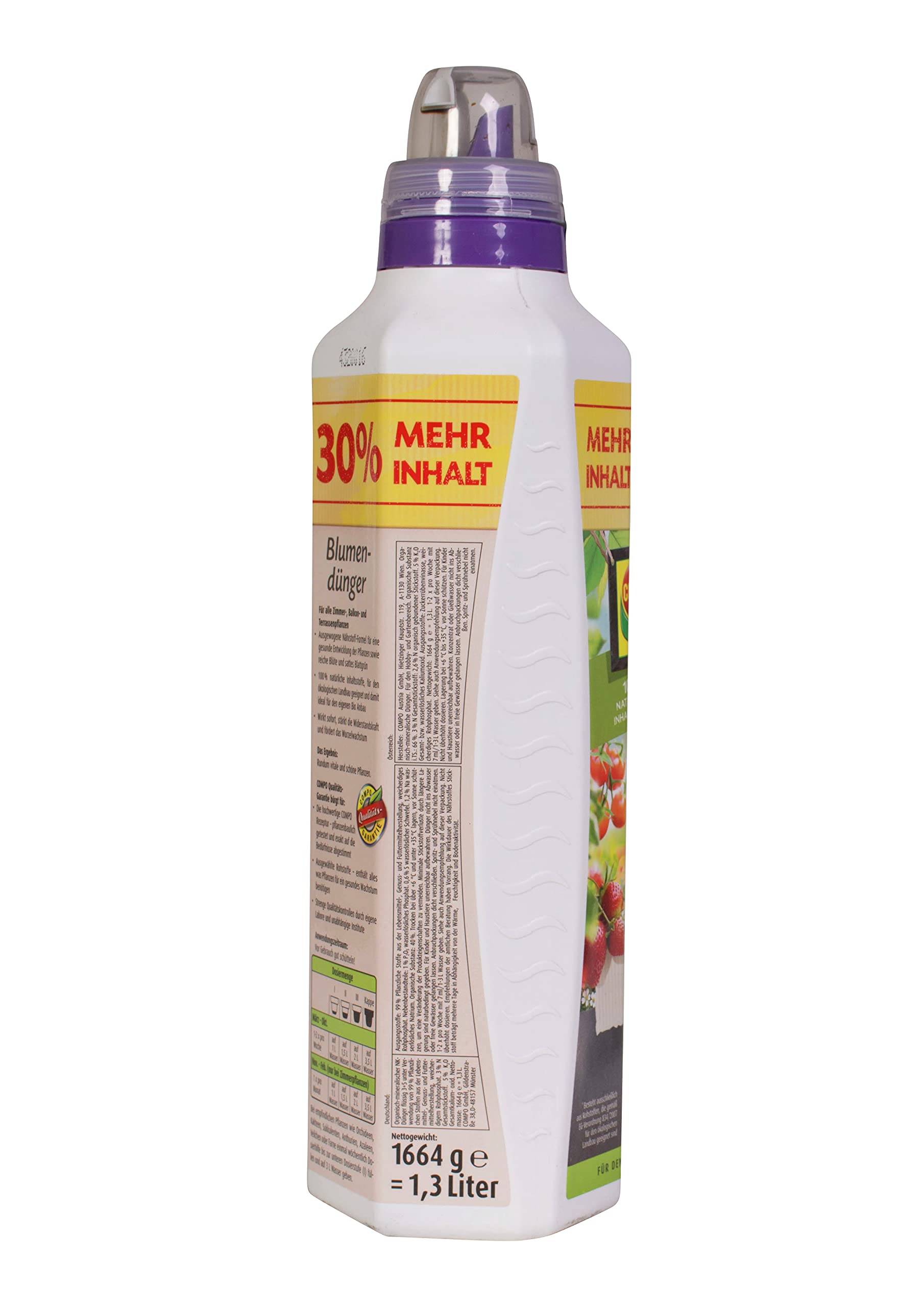 Compo Bio nawóz do kwiatów do wszystkich roślin pokojowych, balkonowych i tarasowych, naturalny specjalny nawóz płynny, 1,3 litra