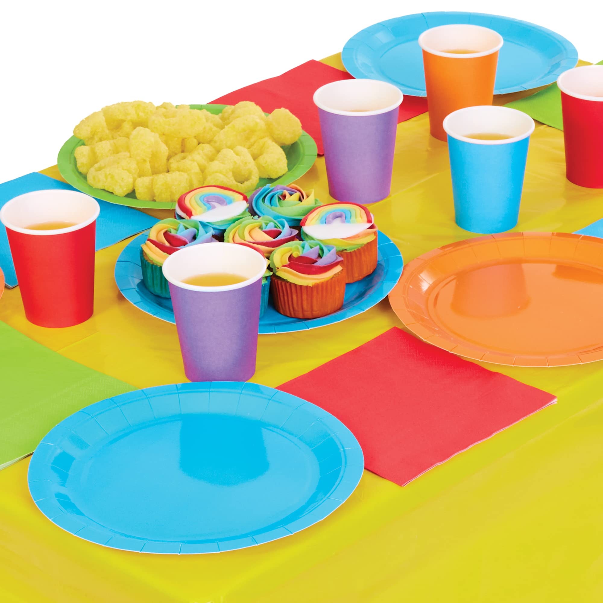 Baker Ross FX750 Rainbow Colours Tableware Party Pack - Pack of 25 Pieces, Rainbow Partyware Set for Kids Parties