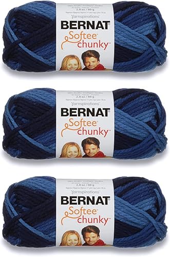 Bernat Softee - Ovillo grueso de mezclilla ombré, paquete de 3 unidades de 2.8 onzas, acrílico, 6 súper voluminosos, 77 yardas, tejido, ganchillo y