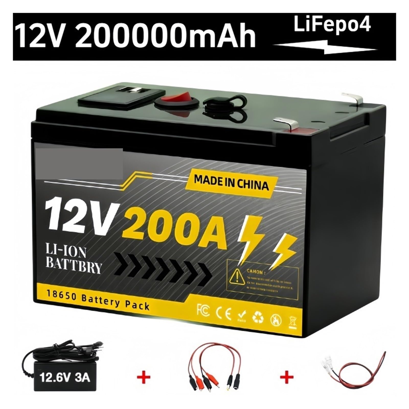 Batería De Litio LiFePO4 De 200000 MAh, 12 V, 4000+ Ciclos Profundos