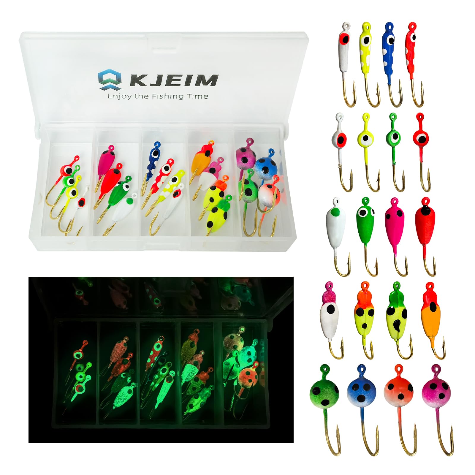 Ice Fishing Jigs Luminous Ice Fishing Lures Glowing Jig Gear Winter Fishing Jigging for Crappie Pike Panfish Walleye Perch Bluegill 6pcs/20pcs