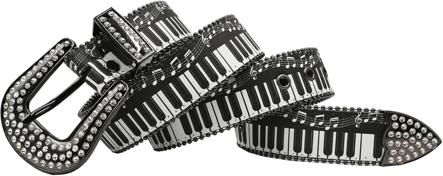 Y2k Leather Print Belt for Men Women, Studded Belt Punk Rock Goth Waist Belt for Jeans Dress Pants Skirt image 3