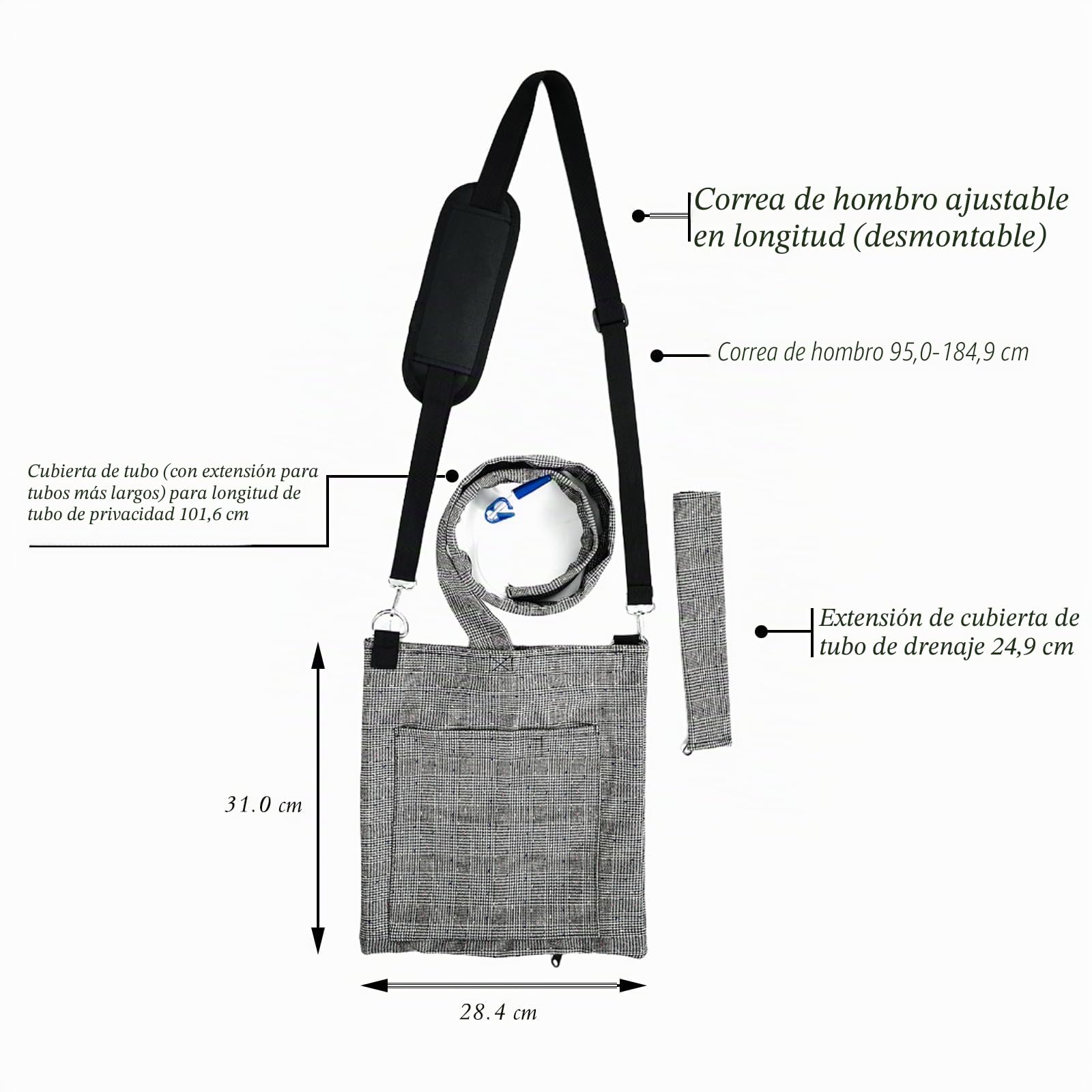 Soporte para bolsa de orina con funda protectora para manguera de drenaje, portátil, agradable al tacto, de tela suave con correa para el hombro, proporciona privacidad y protección de