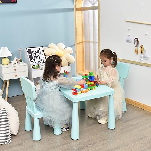 Miniatura 36 de COSTWAY Juego de mesa y sillas para niños de 3 piezas, centro de actividades infantiles de plástico ligero para leer, escribir, pintar, merienda,