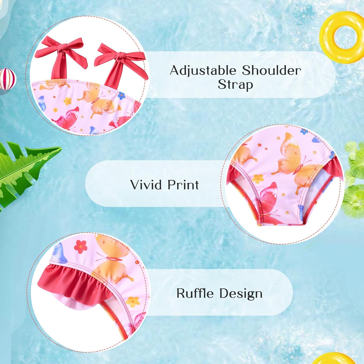 Vieille Toddler Girls Swimsuits Ruffle Bathing Suits One Piece Swimwear 2-6T - Image 4