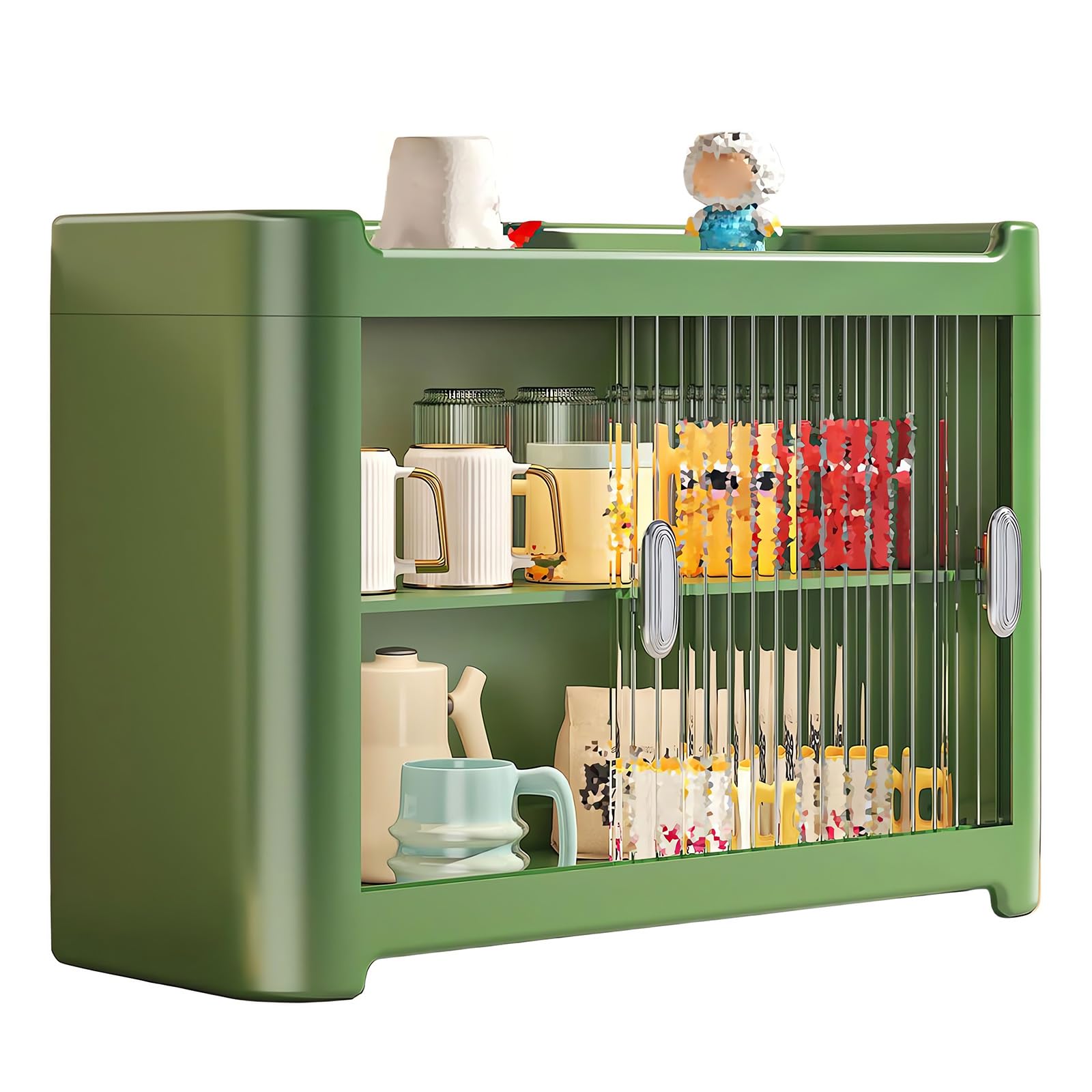 Soporte para tazas de café, estante de almacenamiento de plástico PP grueso con puertas correderas transparentes, organizador para encimera, ideal para restaurantes y decoración del hogar