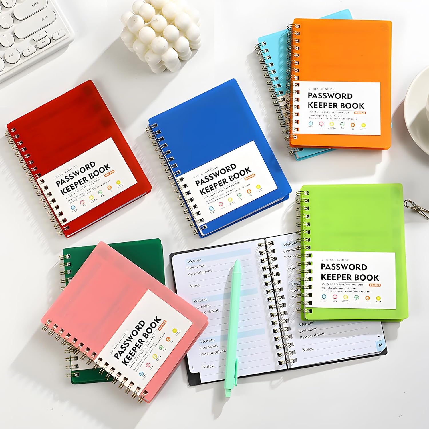 Mini Size Spiral Password Keeper Book, 5.7"x4.3" Password Book with Individual Alphabetical Tabs, Internet Address and Password Organizer, Password Logbook for Home Office (8 Pcs)
