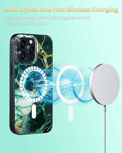 Miniatura 100 de SCORPIFY Funda para iPhone 14 [compatible con MagSafe] con diseño de mármol azul fantasía, bonita funda magnética para teléfono para mujeres, niñas
