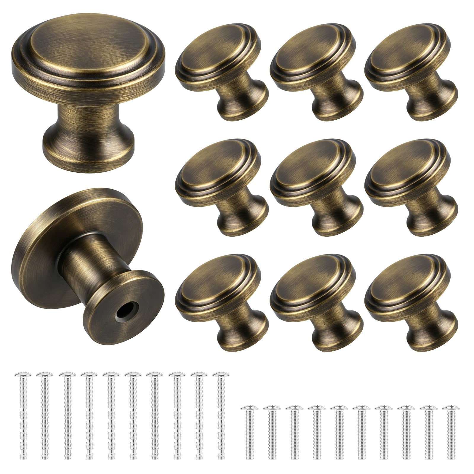MOXYOY 10 Pcs Round Cabinet Knobs,25 mm Vintage Cabinet Knobs,Brushed Nickel Door Knobs,Vintage Bronze Style Round Knobs,Single Hole Cupboard Door Handles,for Home Decorating, Cupboard, Wardrobe