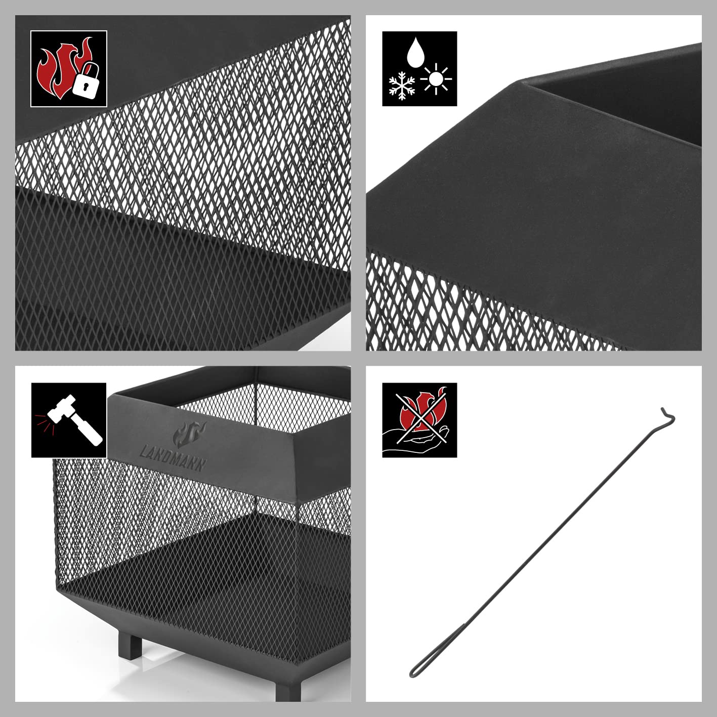 SOUK ONE Vuurton hert en leeuw, massieve vuurkorf, vuurschaal van staal, outdoor, firepit met motief, stabiel, weerbestendig, perfect voor tuin, terras, vonkenbescherming, cut-out design (50 cm leeuw