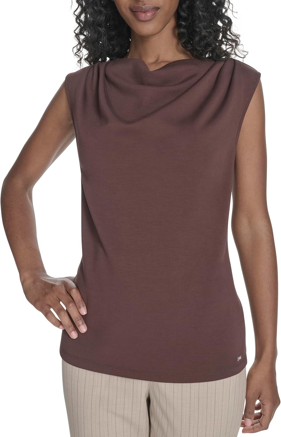 Calvin Klein Womens Drape Neck Sleeveless Knit Top