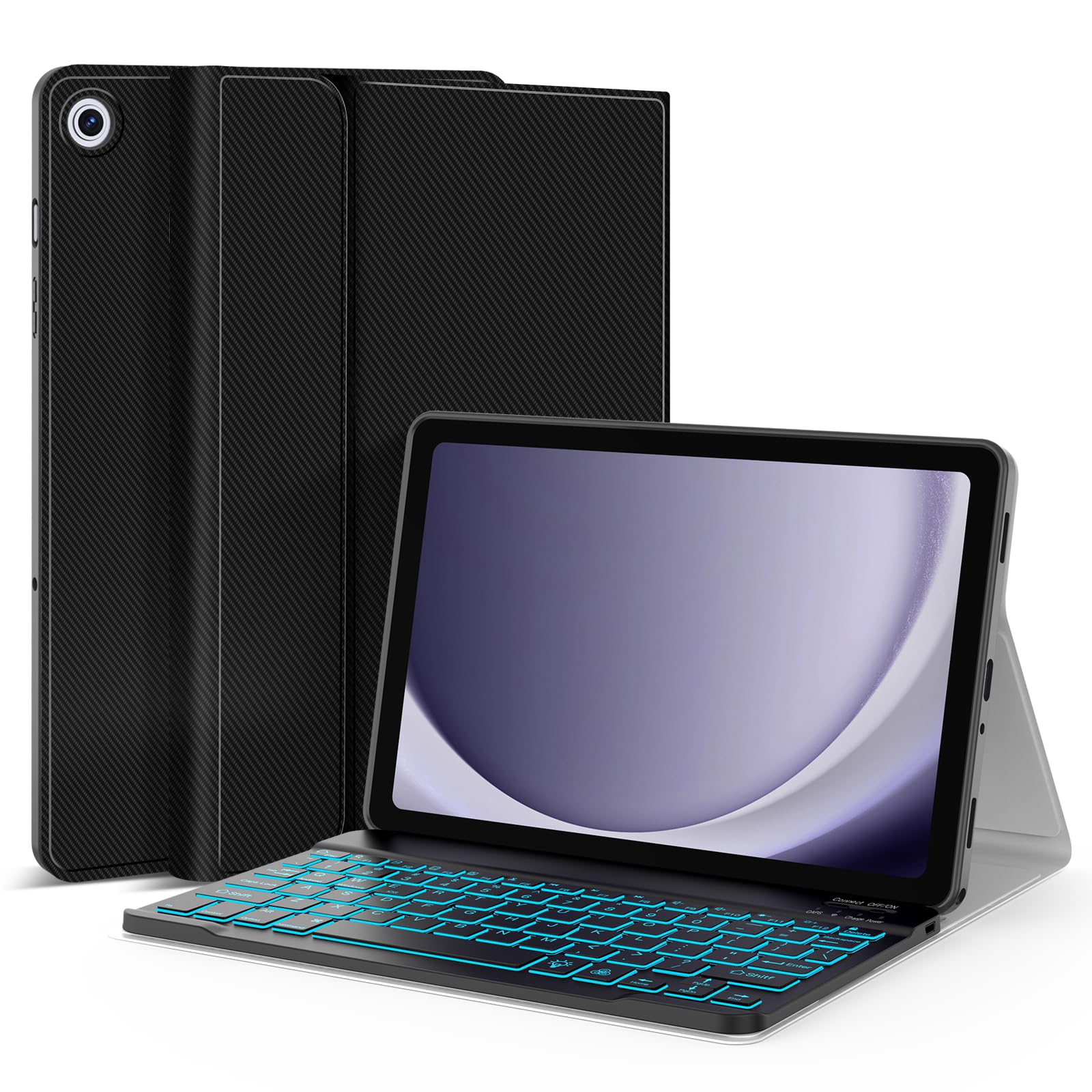 Backlit Keyboard Case for Samsung Galaxy Tab A9+/A9 Plus 11" 2023(SM-X210/X216/X218), 7 Colors Backlight Detachable Wireless Keyboard Magnetic Case,PU Folio Cover Case for Tab A9+ 5G (Black)