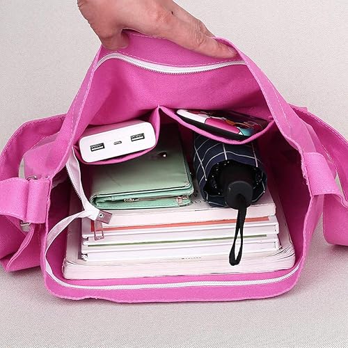 Miniatura 6 de Covelin - Bolsa de hombro informal de lona para mujer, estilo bohemio y retro, bolsa de mano, bolso cruzado, tamaño grande