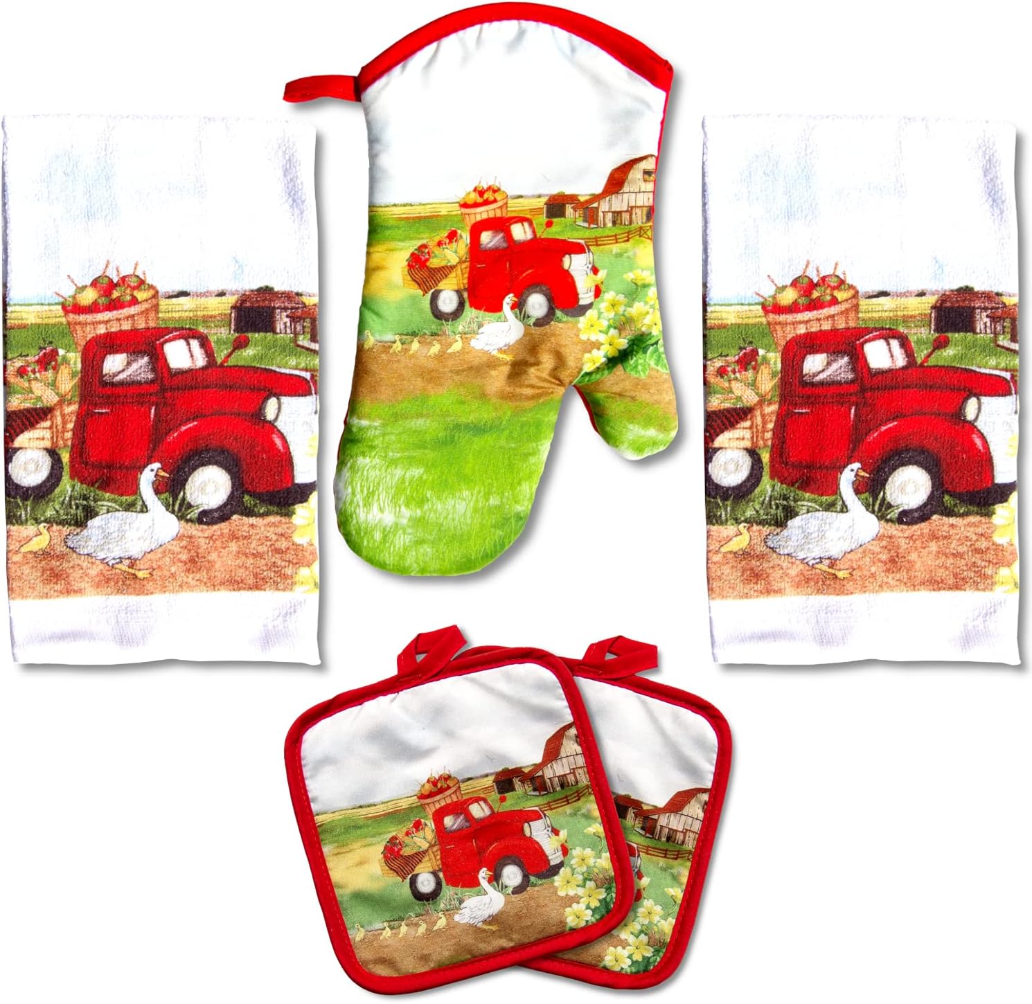 Lobyn Value Pack Vintage Red Truck Design, 5 Piece Set