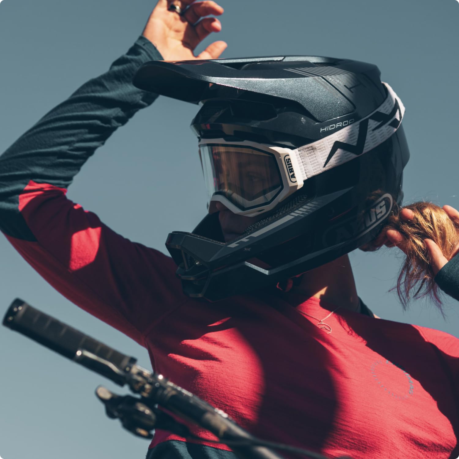 ABUS Downhill Helmet HiDrop - Casco integrale certificato AS con calotta esterna in ABS per MTB: downhill, enduro e bike park adulti ragazzi blu, taglia S
