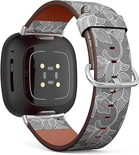 CJBROES Replacement Leather Watch Band, Compatible with Fitbit Versa 3 and Fitbit Sense of Wristband Bracelet Accessory - Leaves lace