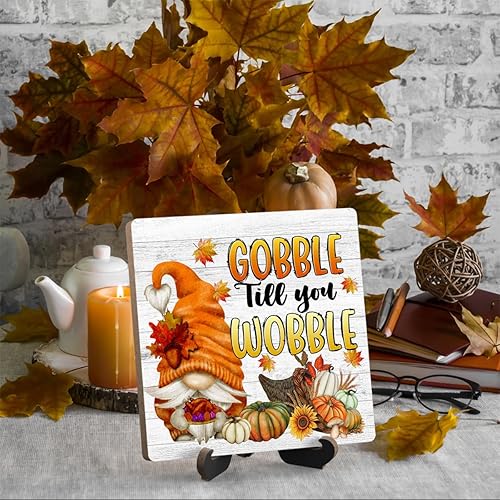 Miniatura 9 de Letrero de escritorio con cita de otoño, con texto en inglés "Enter His Gates With Thanksgiving Wooden Plate Sign with Thanksgiving con soporte,
