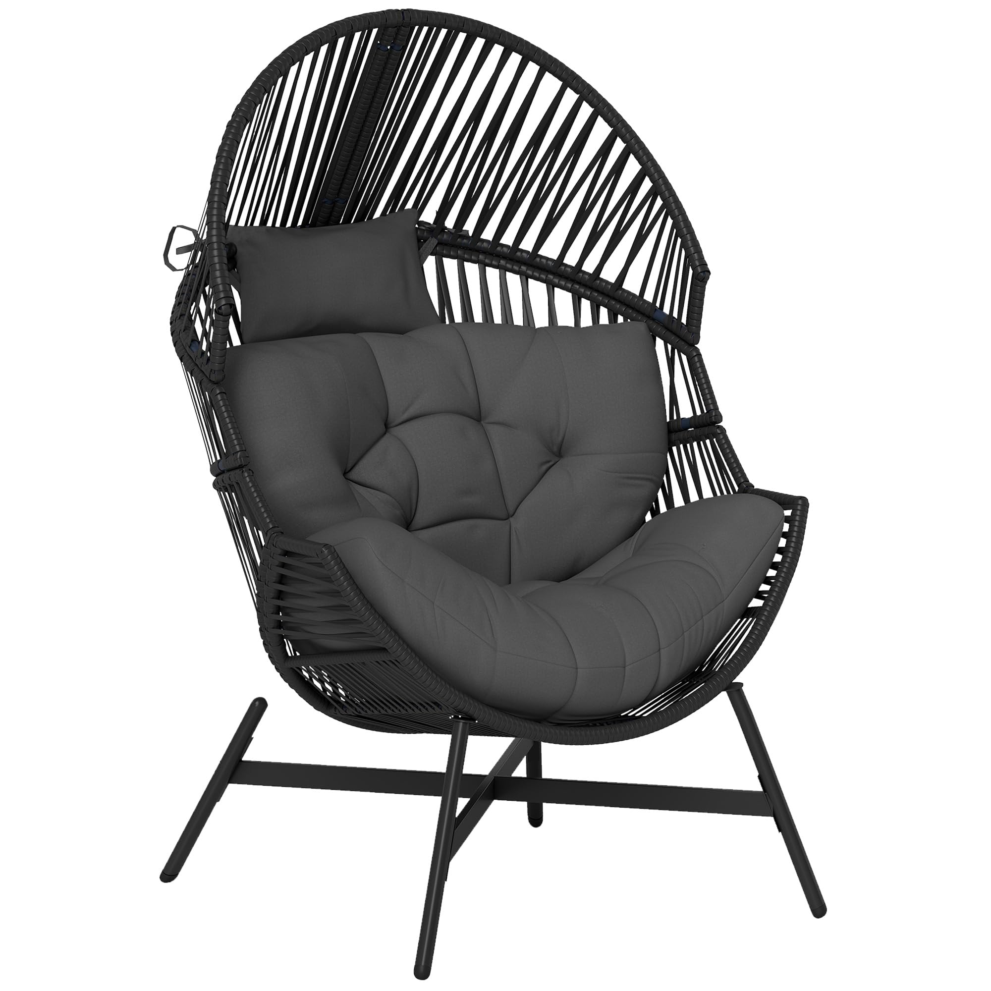 Outsunny Grey Standing Rattan Garden Egg Chair With Headrest - Charcoal