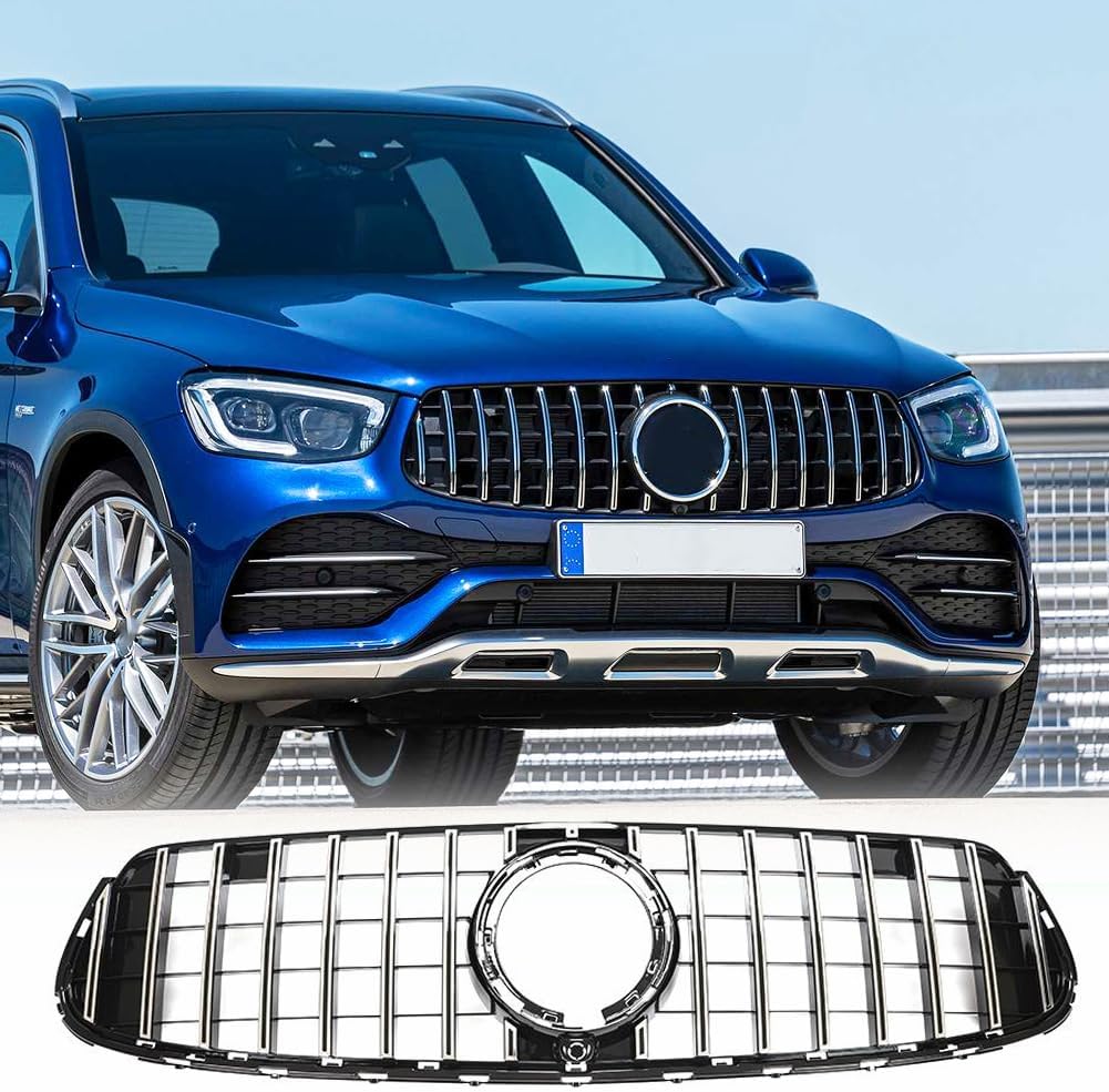W253 Front Grill Grille for Mercedes Ben W253 2020+ X253 GLC Class GLC300 GLC350 Front Hood Kidney Grill Front Bumper Grille Factory Outlet (Silver)