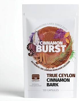 Organic Burst Cinnamon Capsules | True Ceylon Cinnamon from Sri Lanka | Free from Nasties | 120 Capsules