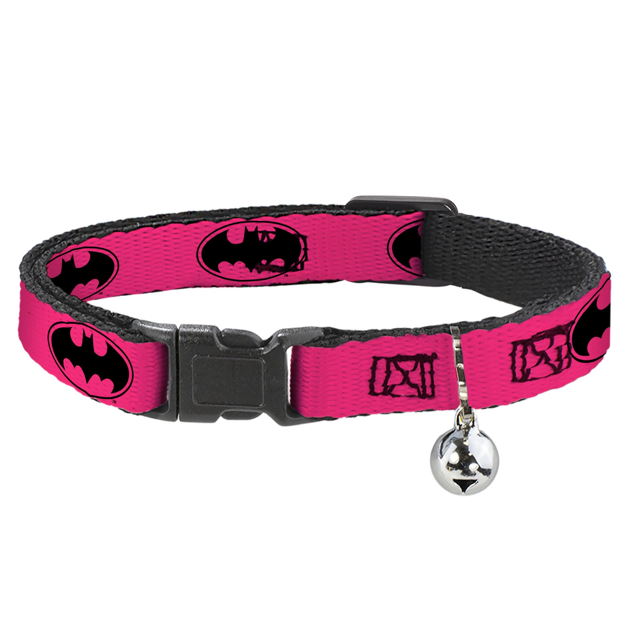 Cat Collar Breakaway Bat Signal 3 Fuchsia Black Fuchsia 8 to 12 Inches 0.5 Inch Wide