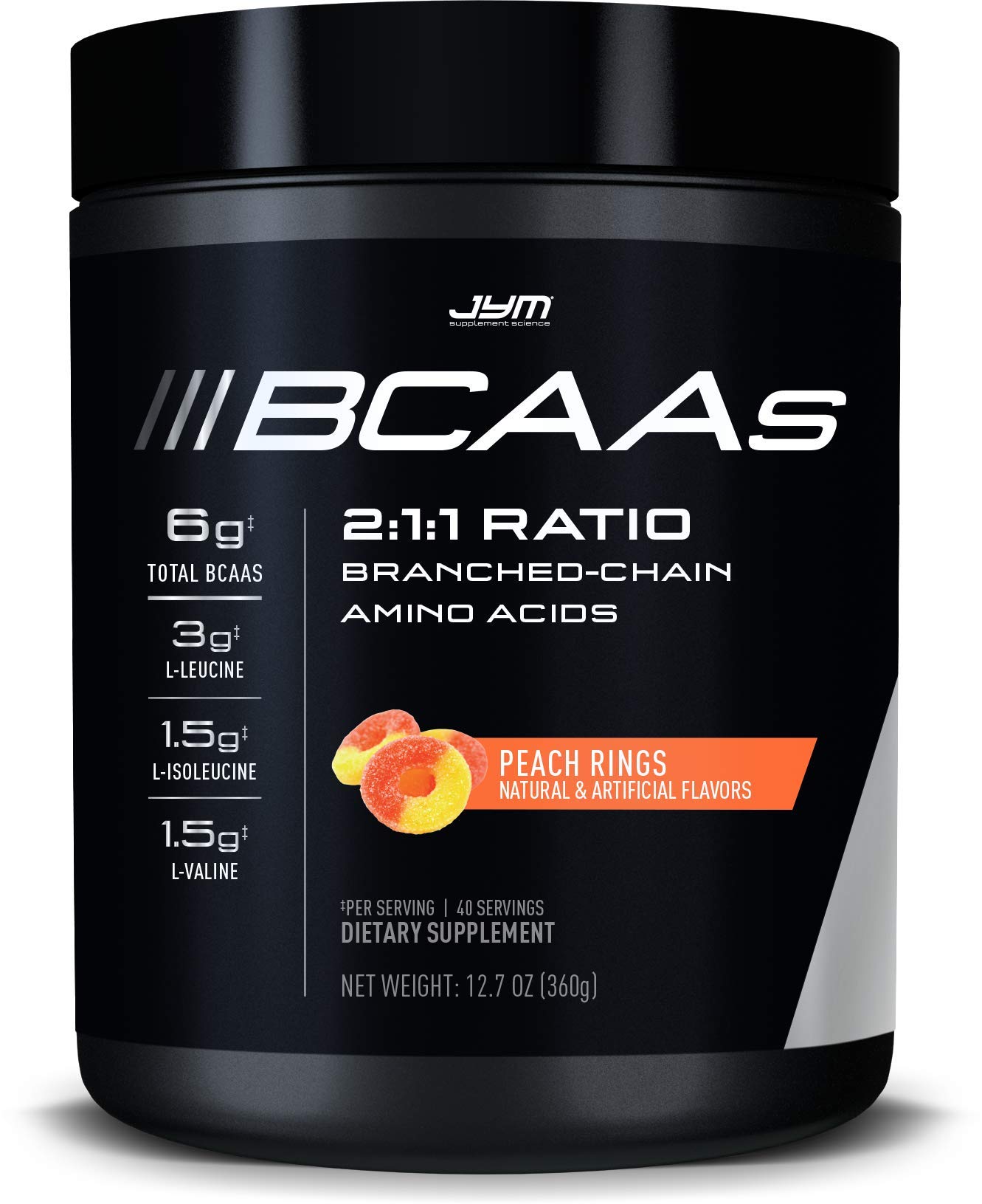 JYM Supplement Science, BCAAs, 2:1:1 Ratio, Branch Chain Amino Acids, 40 Servings, Peach Rings