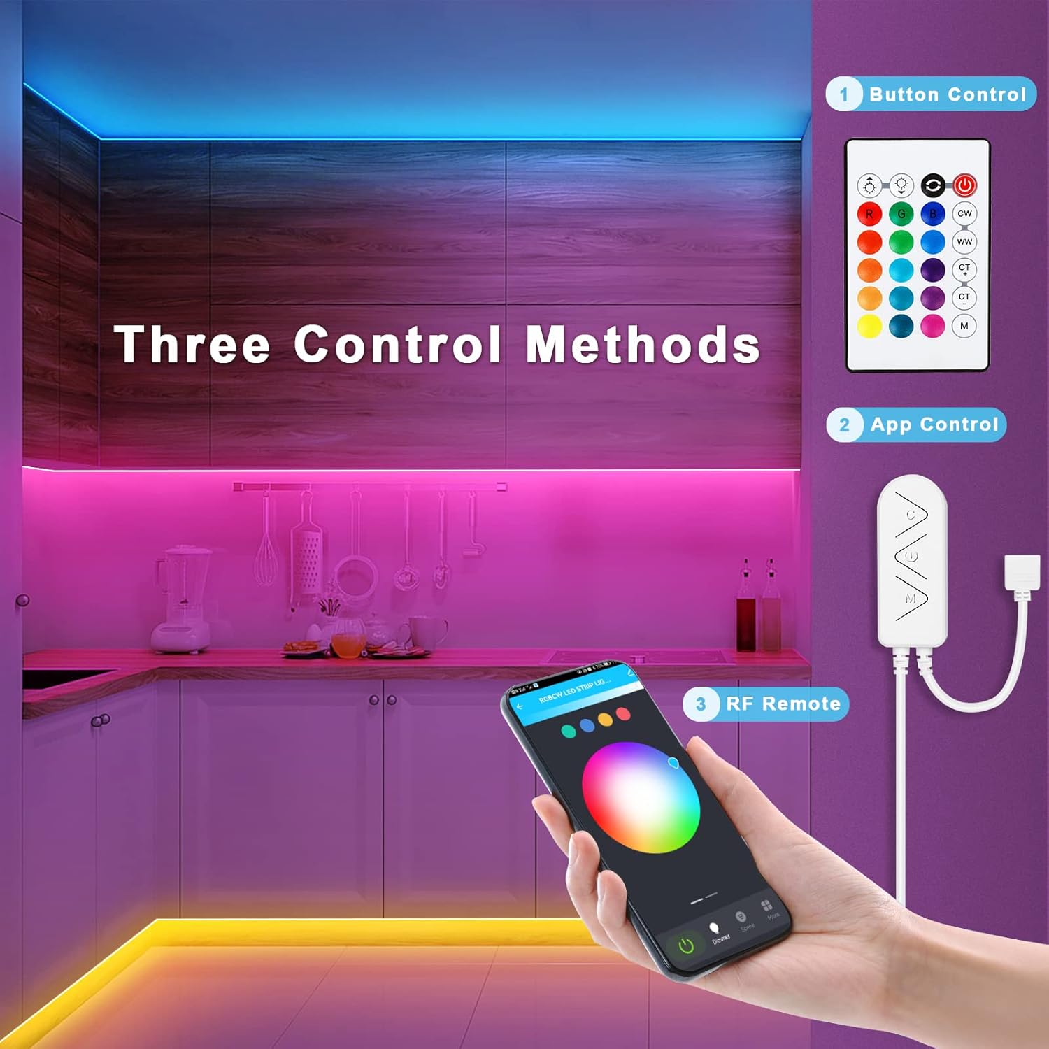 RGBWW Bluetooth LED Strip Lights, 65.6ft Tunable White 3000K to 6500K+RGB Led Light Strips, Music Sync Color Changing Indoor LED Rope Lights for Cabinet, Bedroom,2 Roll of 32.8ft - Image 4