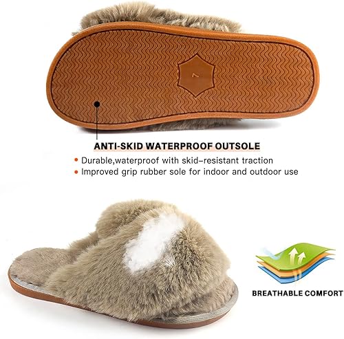 Miniatura 5 de DAYDAYGO Pantuflas de piel sintética para mujer, suaves, largas y acogedoras, mullidas, cálidas, transpirables, para casa, dormitorio, interiores,