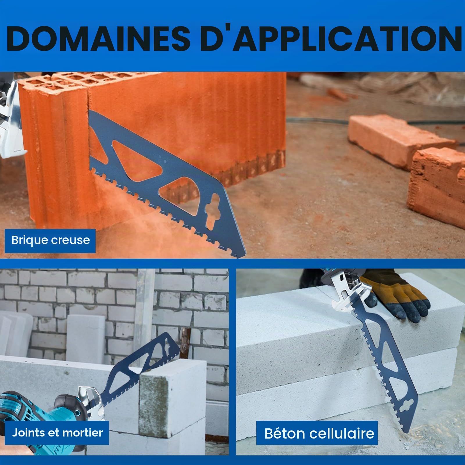 ONEVAN 2 pièces lame scie sabre brique, 305 mm lame de scie sabre universelle, lames de scie alternative pour pierre, béton cellulaire, bois, métal, brique, béton