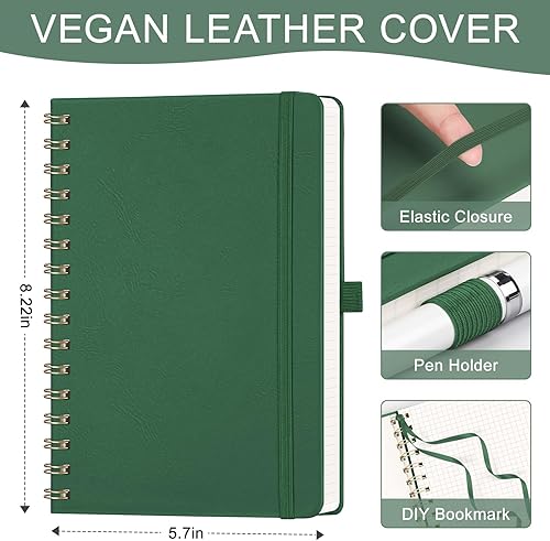 Vista 70 de AHGXG Cuaderno de espiral con puntos y viñetas, cuaderno de cuero de tapa dura de 140 páginas, cuaderno de papel de cuadrícula de puntos A5, papel