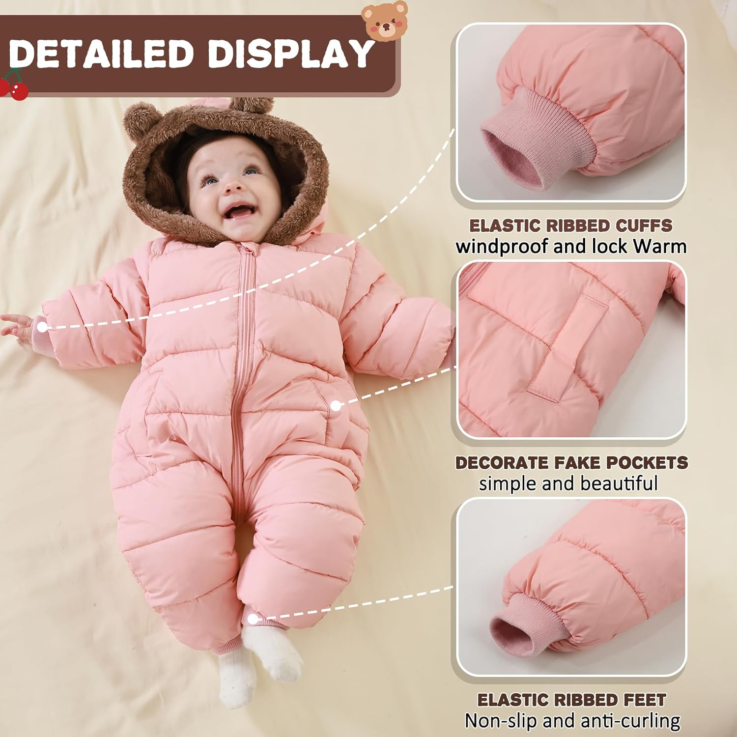 Baby Boys Girls Snowsuit Winter Clothes Suit Hooded Jumpsuit Romper Bear Outfit Infant Warm Coat Outwear Overcoat - Image 5