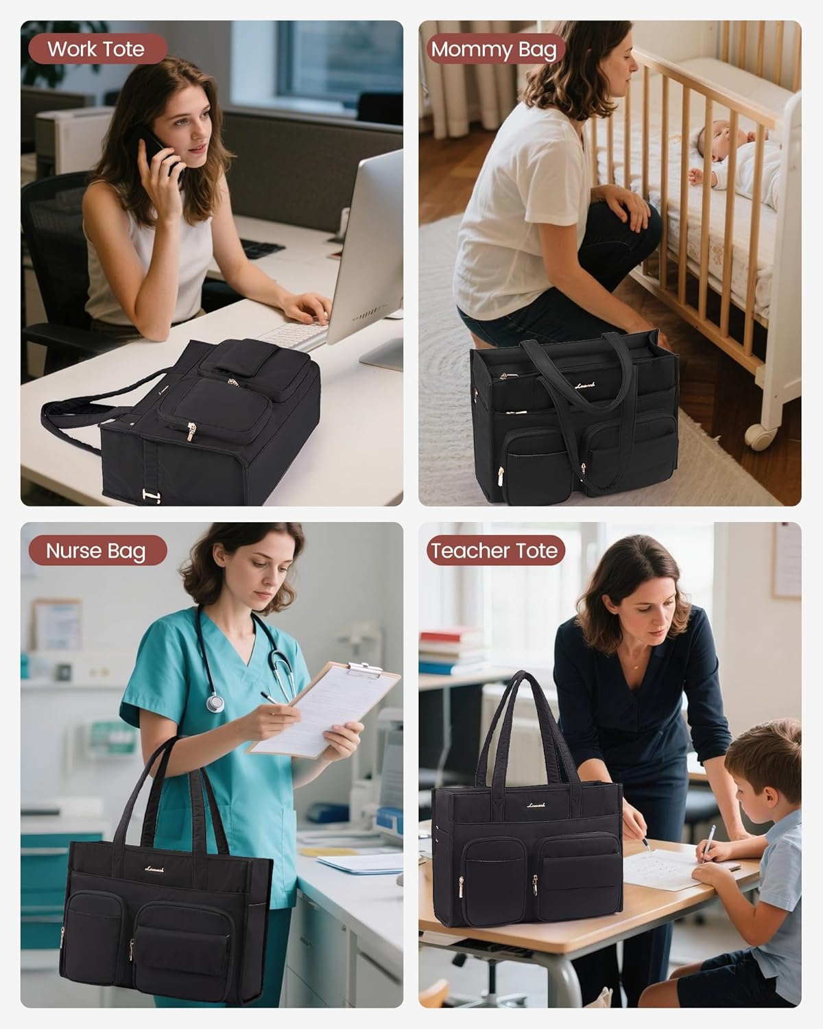 LOVEVOOK Teacher Tote Bag for Women,Multi-pocket Laptop Bag with Large Cup Holder,Nurse Bags Work Travel Computer Handbag - Image 6